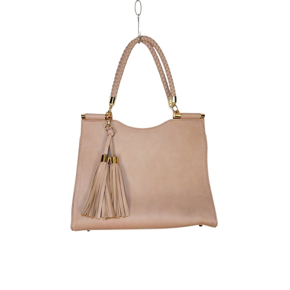 Miztique Satchel Handbag Blush Pink Braided Tassel Pebbled Boho Chic Workwear